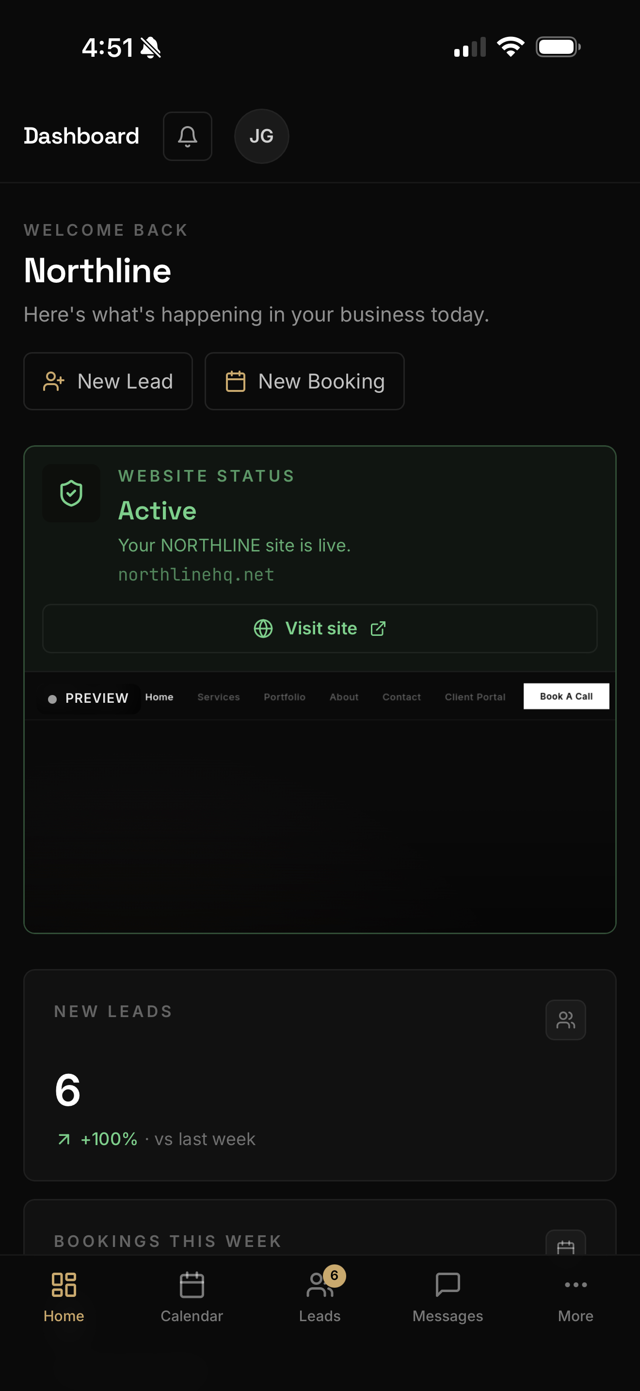 NORTHLINE app dashboard on iPhone
